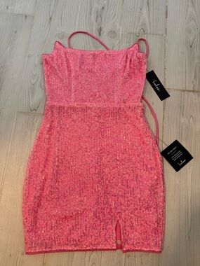 Lulu's Hot Pink Sequin Strap Mini Dress